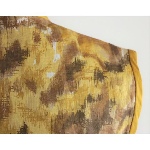1960s Mustard Yellow and Brown Printed Cotton Day Dress Small - Picture 8 of 9